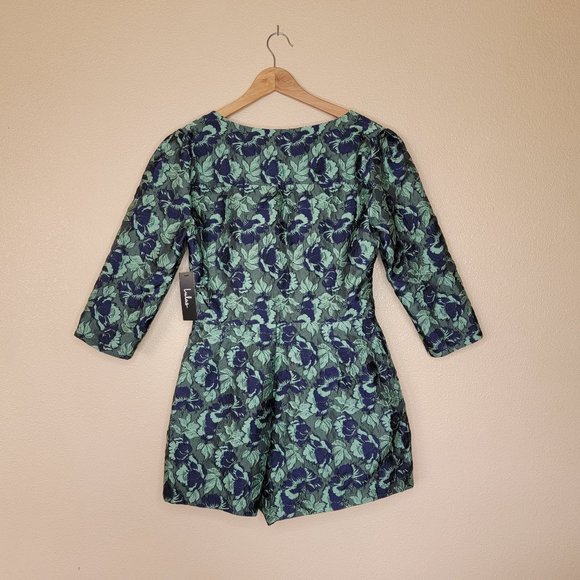 NWT Lulus Better Off Green Multi Floral Print Jacquard Button-Up Romper SZ. L - Picture 5 of 7